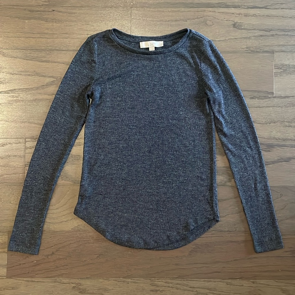 LOFT Grey Ribbed Long Sleeve Tee - Size XS